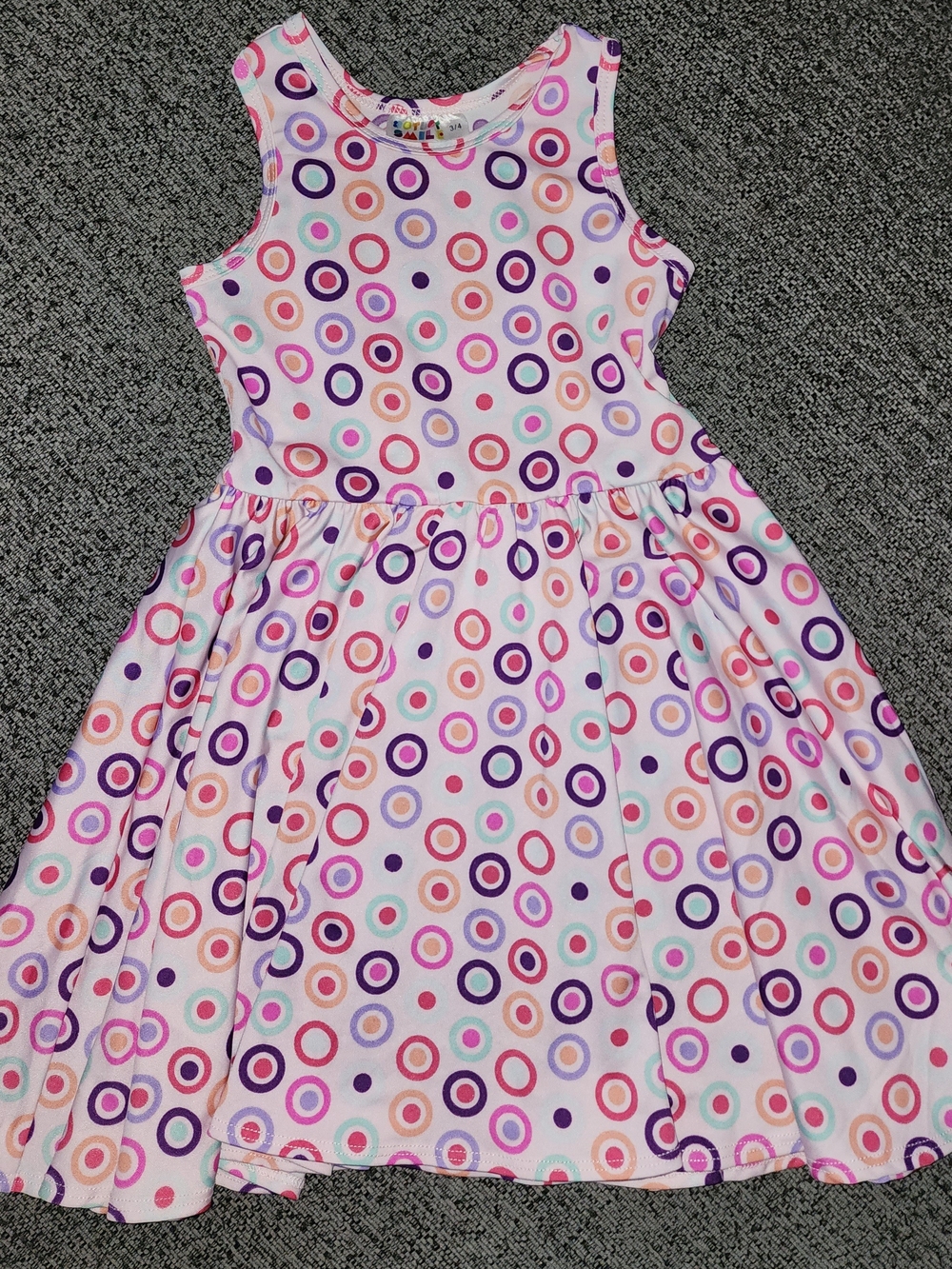 DotDot Smile - Girls' Multicolor Circle Print Sleeveless Dress